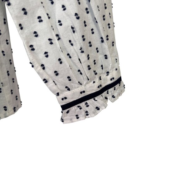 Loft Womens White & Navy Polka Dot Blouse Size S Petite - Picture 6 of 8